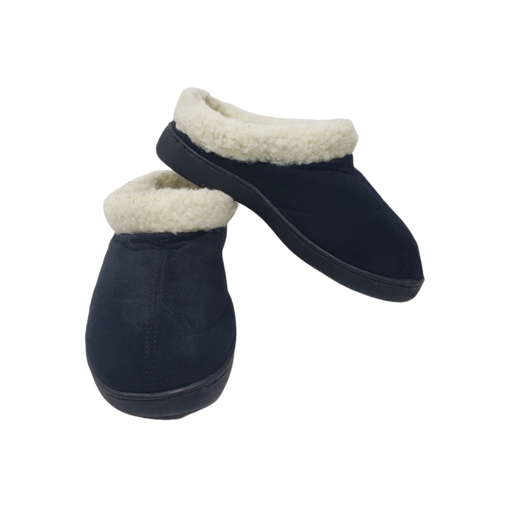 Nautica Black Slippers Lined Shoes Mens Size 6 Women 7.5 Rubber Soles Warm Comfy